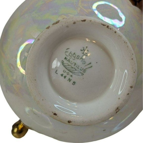 Homer Laughlin Nautilus Eggshell Creamer and Open Sugar Bowl 1940s Gold Trim - Picture 6 of 11